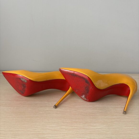 Christian Louboutin Pigalle Follies 100 Yellow Patent Leather Pumps - Picture 7 of 9